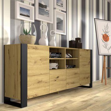 Комод MONDI 188 см дуб артизан/черный на черных ножках BIM Furniture Польша фото - artos.in.ua