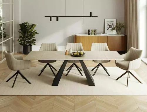 Обеденный стол Salvadore Ceramic Diamond Cream Signal 160&times;90&times;77, kremowy mat, закаленное стекло + керамика фото - artos.in.ua