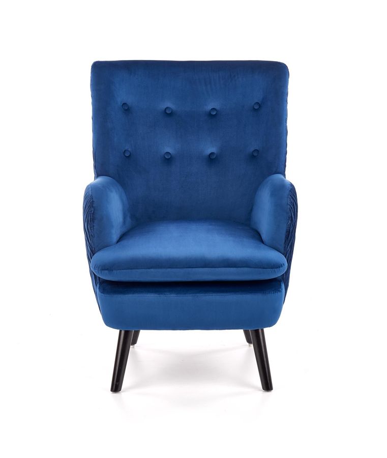 Крісло для відпочинку в вітальню, спальню Ravel дерево чорний / оксамитова тканина темно-синій Halmar Польща