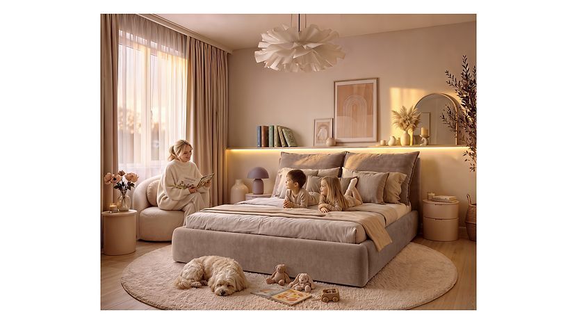 Кровать континентальная BRW Softi 120&times;200 &mdash; бежевый, с матрасом, с коробом фото - artos.in.ua