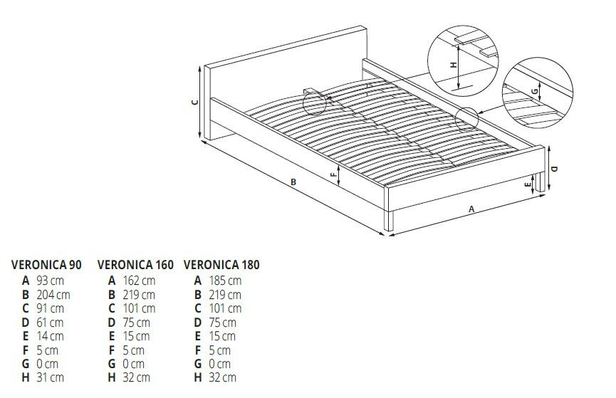 Ліжко двоспальне 160x200 Veronica 160 дерево черешня антична / метал чорний Halmar Польща (без матраца)