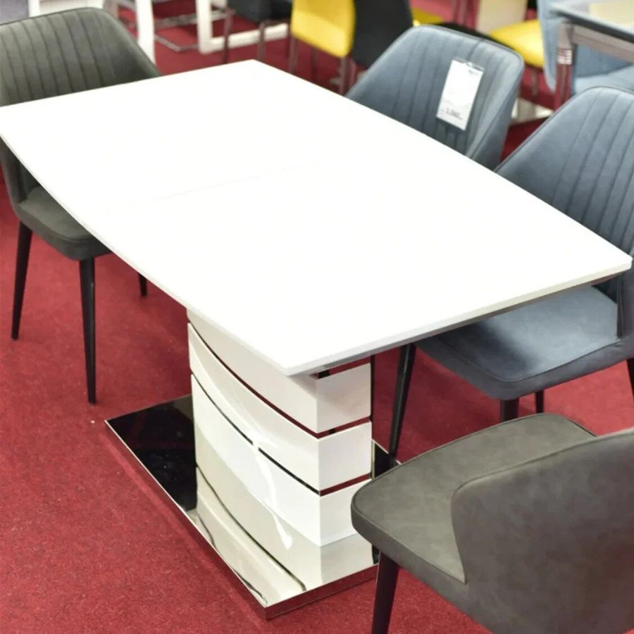 Обеденный большой раскладной стол LEONARDO 160-220X80см SIGNAL белый на одной ножке Польша