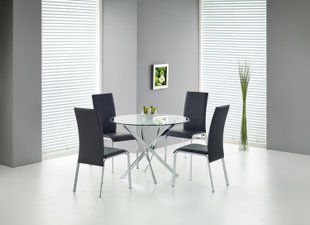 Стол обеденный круглый в гостиную, кухню Raymond 100x100 стекло прозрачный/сталь хром Halmar фото - artos.in.ua