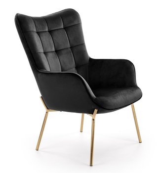 Крісло для відпочинку в вітальню, спальню Castel 2 сталь золотий / оксамитова тканина чорний Halmar Польща