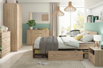 Комплект мебели в спальню BRW Nepo Plus Nepo_Plus_5, белый, дуб сонома фото - artos.in.ua