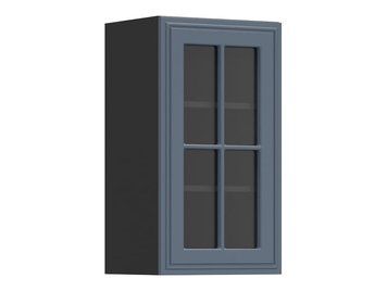 Шкаф кухонный навесной BRW Verdi 40 &mdash; чёрный, синий, левое открывание, стеклянный фасад фото - artos.in.ua
