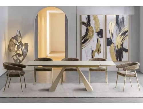 Обеденный стол Salvadore Ceramic Signal 160&times;90&times;77, бежевый матовый, закаленное стекло + керамика фото - artos.in.ua