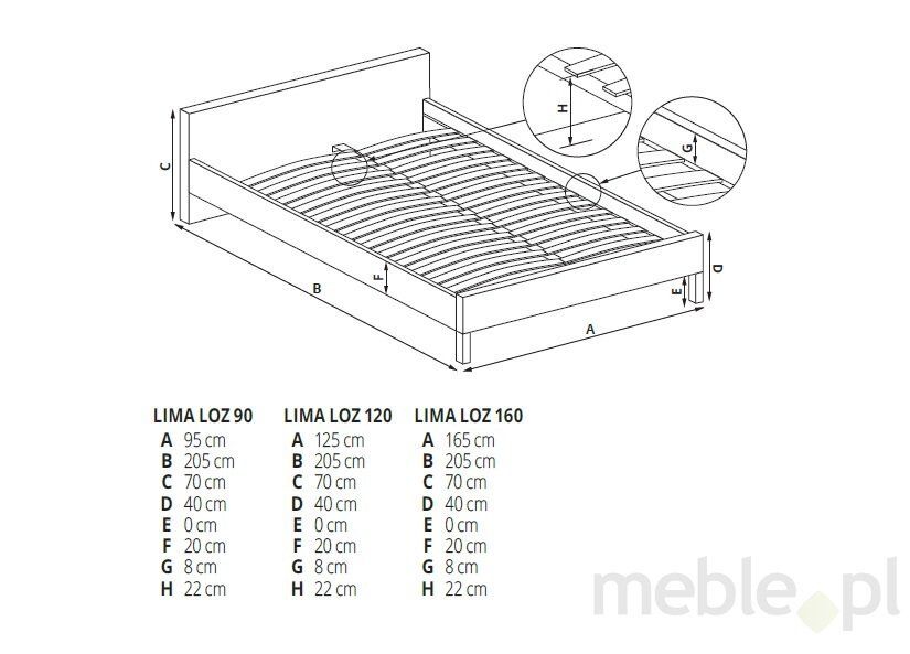 Ліжко односпальне з ламінованого ДСП Lima LOZ-90 90x200 білий Halmar Польща (без матраца)