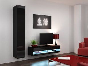 Стінка у вітальню, в зал Cama Vigo New 13 лакована 180x180x42 Чорний мат/Чорний глянець фото - artos.in.ua