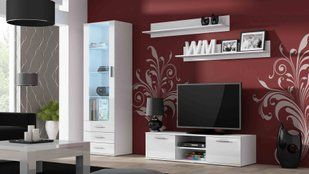 Стенка в зал с пеналом Cama Soho 7 192x200x43 Белый мат/Белый глянец фото - artos.in.ua