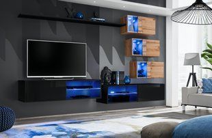 Комплект мебели в гостиную ASM Switch XXIV SWT SW 24 Черный/Дуб Вотан из Польши фото - artos.in.ua