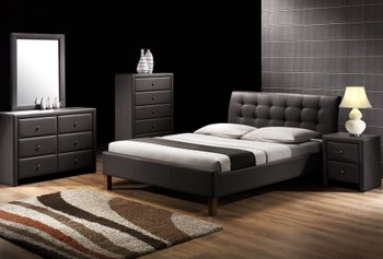 Ліжко двоспальне дерев'яне з м'яким узголів'ям Samara 160x200 екошкіра чорна Halmar Польща (з каркасом, без матраца)