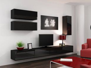 Вітальня з вітриною Cama Vigo 13 180x280x42 Чорний мат/Чорний глянець фото - artos.in.ua
