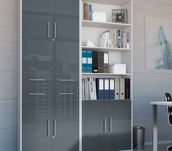 Комплект меблів в офіс Office Lux BRW світло-сірий / графітове скло Польща