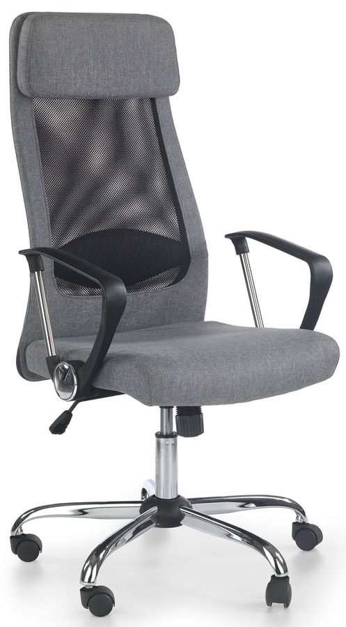 Крісло офісне Zoom механізм Tilt, хромований метал / тканина сірий, сітка чорний Halmar Польща