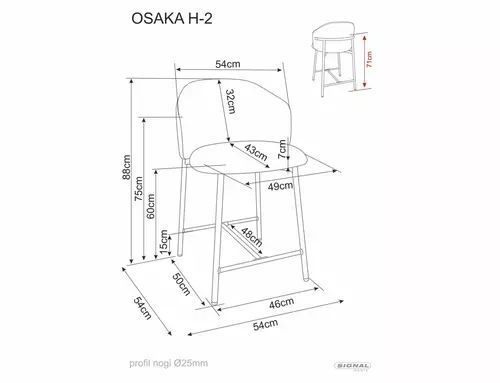 Полубарный стул Osaka H-2 Signal 54&times;88, бежевый, ткань, черный, металл фото - artos.in.ua