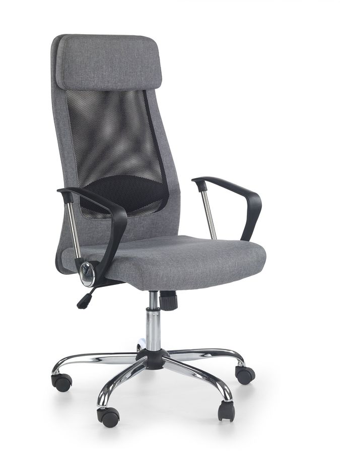Кресло офисное Zoom механизм Tilt, хромированный металл/ткань серый, сетка черный Halmar Польша