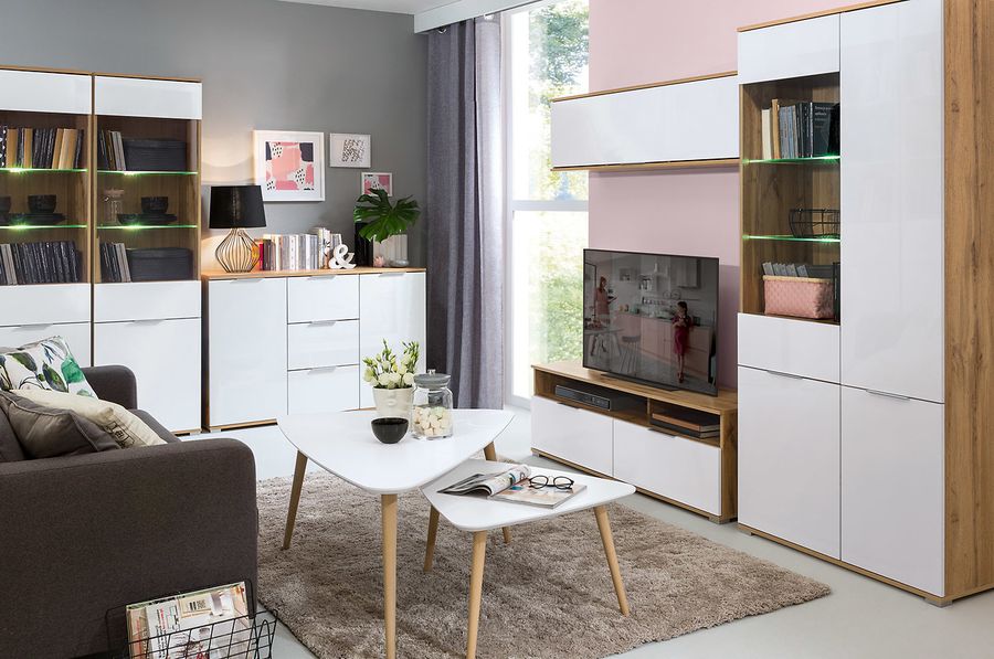 Комплект мебели в гостиную Zele BRW дуб вотан / белый глянец Польша