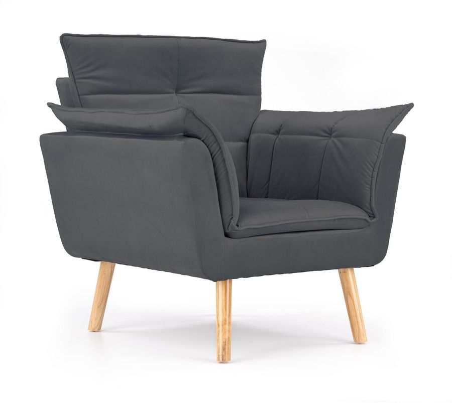 Крісло для відпочинку в вітальню, спальню Rezzo натуральне дерево / оксамитова тканина світло-сірий Halmar Польща