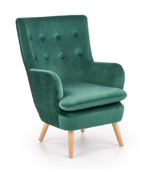 Кресло для отдыха в гостиную, спальню Ravel натуральное дерево/бархатная ткань темно-зеленый Halmar Польша