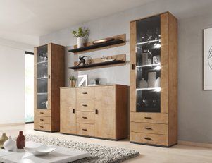 Модульна Стінка в зал, у вітальню під телевізор Cama Soho 3 192x252x41 Дуб лефкас/Чорний мат фото - artos.in.ua
