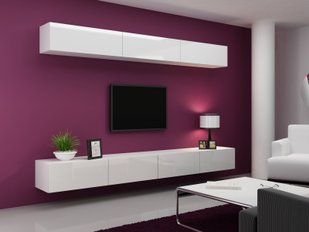 Стенка в гостиную Cama Vigo 13 с системой PUSH CLICK 180x280x42 Белый мат/Белый глянец фото - artos.in.ua