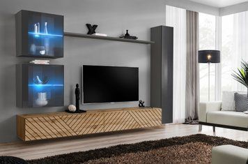 Комплект меблів у вітальню ASM Switch XVIII GWTL SW 18, графіт / дуб Wotan, фрезеровані фасади фото - artos.in.ua