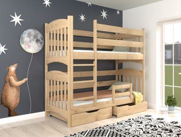 Детская двухъярусная кровать Меліса LUNA 80&times;160 см, натуральный бук, лестница слева фото - artos.in.ua