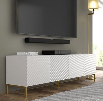Тумба під телевізор SURF 200 см 4D білий матовий на золотих ніжках BIM Furniture Польща фото - artos.in.ua