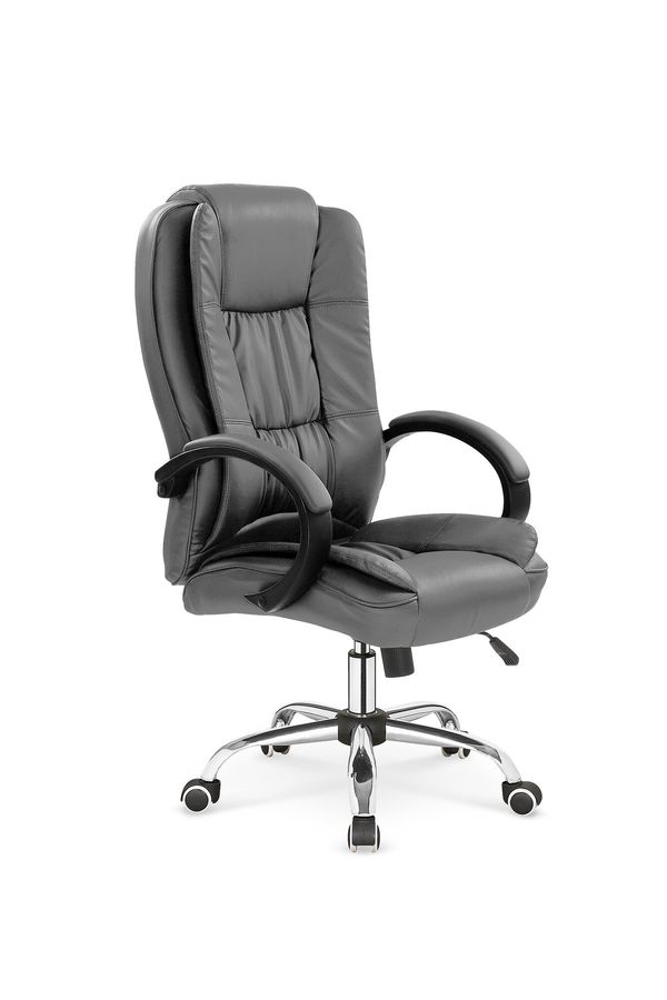 Крісло для кабінету Relax механізм Tilt, хромований метал / екошкіра сірий Halmar Польща