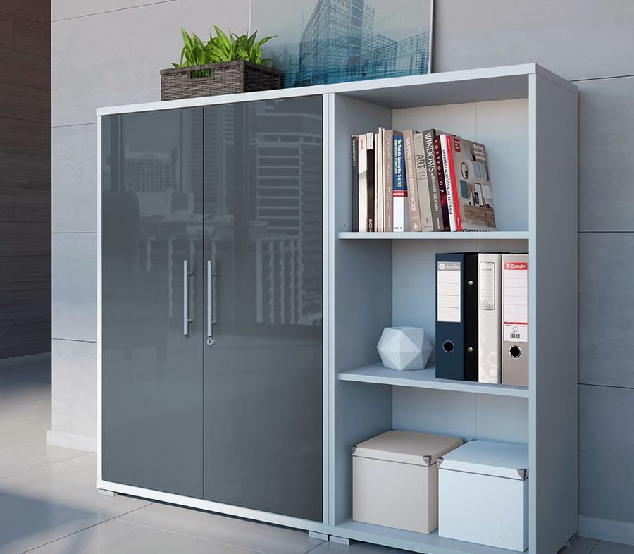 Комплект мебели в офис Office Lux BRW светло-серый / графитовое стекло Польша