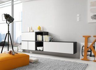 Стінка у вітальню, в зал з тумбою під телевізор Cama Roco 9 і 75x225x39 Чорний мат/Білий мат фото - artos.in.ua