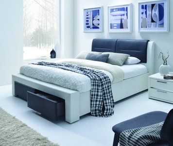 Кровать CASSANDRA S 140 cm 140 см с ящиками черно-белый из дерева и экокожи фото - artos.in.ua