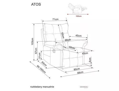 Крісло-реклайнер Atos Raven Signal, сірий, тканина Raven фото - artos.in.ua