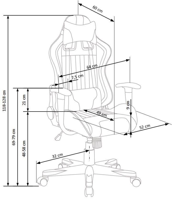 Кресло геймерское с откидной спинкой Cayman механизм Tilt, пластик черный/мембранная ткань разноцветный Halmar Польша