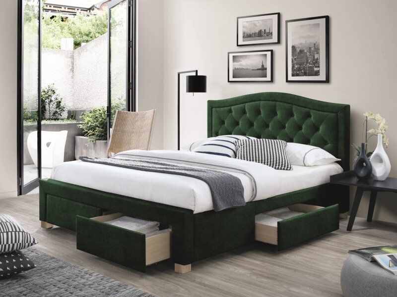 Двоспальне ліжко у скандинавському стилі ELECTRA SIGNAL 160x200 зелена тканина Польща