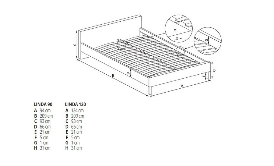 Ліжко полуторная 120x200 Linda 120 метал чорний Halmar Польща (без матраца)