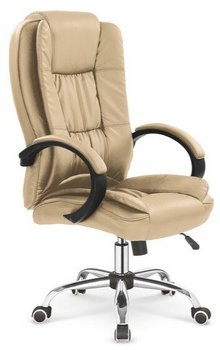 Крісло для кабінету Relax механізм Tilt, хромований метал / екошкіра бежевий Halmar Польща