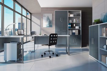 Комплект меблів в офіс Office Lux BRW світло-сірий / графітове скло Польща