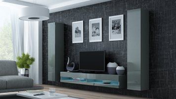 Стінка у вітальню CAMA VIGO NEW 4, 260 см &mdash; Сірий мат / Сірий глянець фото - artos.in.ua