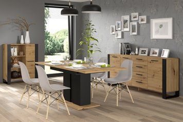 Комплект меблів для їдальні NUKA 2 дуб артизан/чорний BIM Furniture Польща фото - artos.in.ua