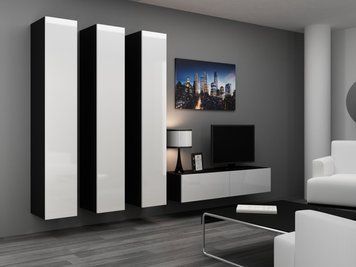 Сучасна стінка Cama Vigo 14 лакована 180x260x42 Чорний мат/Білий глянець фото - artos.in.ua