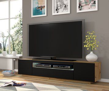 Тумба под телевизор универсальная AURA 200 см дуб артизан/черный BIM Furniture Польша фото - artos.in.ua