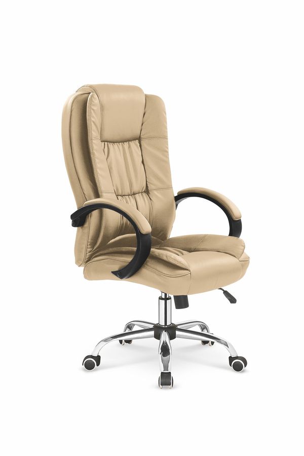 Крісло для кабінету Relax механізм Tilt, хромований метал / екошкіра бежевий Halmar Польща