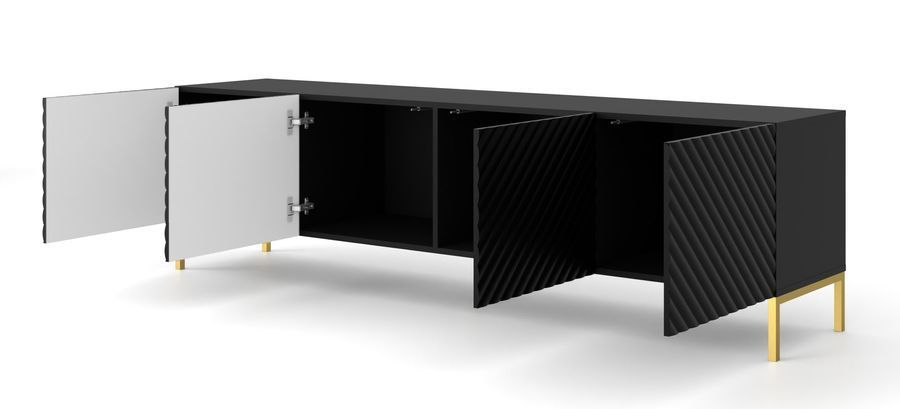 Тумба під телевізор чотирьохдверна SURF 200 чорна з золотими ніжками BIM FURNITURE фото - artos.in.ua
