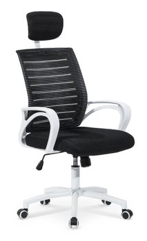 Кресло офисное с регулируемым подголовником Socket механизм Tilt, пластик белый/мембранная ткань, сетка черный Halmar Польша