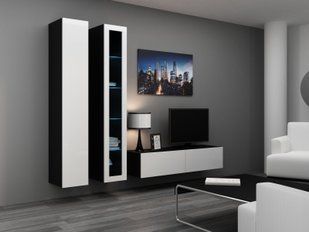 Сучасна Сучасна стінка у вітальню, в зал Vigo 10 з системою пуш-клік 180x220x42 Чорний мат/Білий глянець фото - artos.in.ua