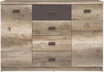 Комод BRW Malcolm S325-KOM2D4S-DAMO/SZW/DAMON, дуб каньйон, сірий вольфрам, дуб каньйон надруком фото - artos.in.ua