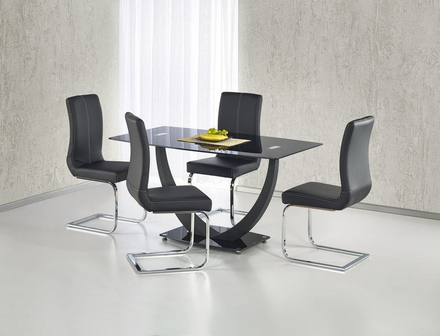 Стол обеденный в гостиную, кухню Anton 140x80 стекло/сталь черный Halmar фото - artos.in.ua