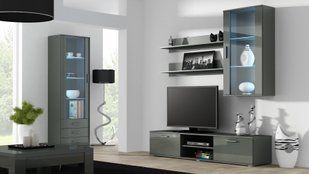 Стенка в зал Cama Soho 6 лакированная 192x300x43 Серый мат/Серый глянец фото - artos.in.ua